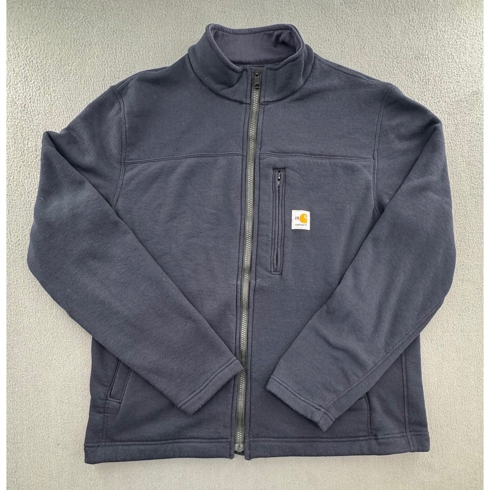 Carhartt Flame Resistant Jacket L Navy Polartec Full Zip Workwear Safety Gear